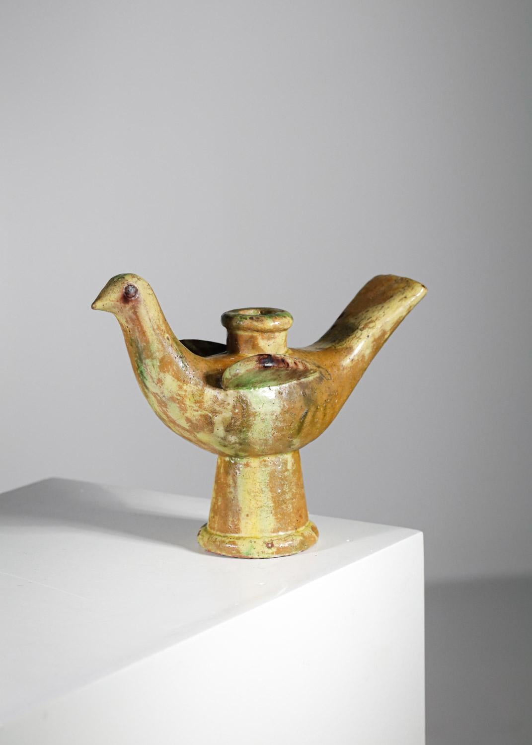 Mid-Century Modern Bird candlestick terracotta 50's - G407