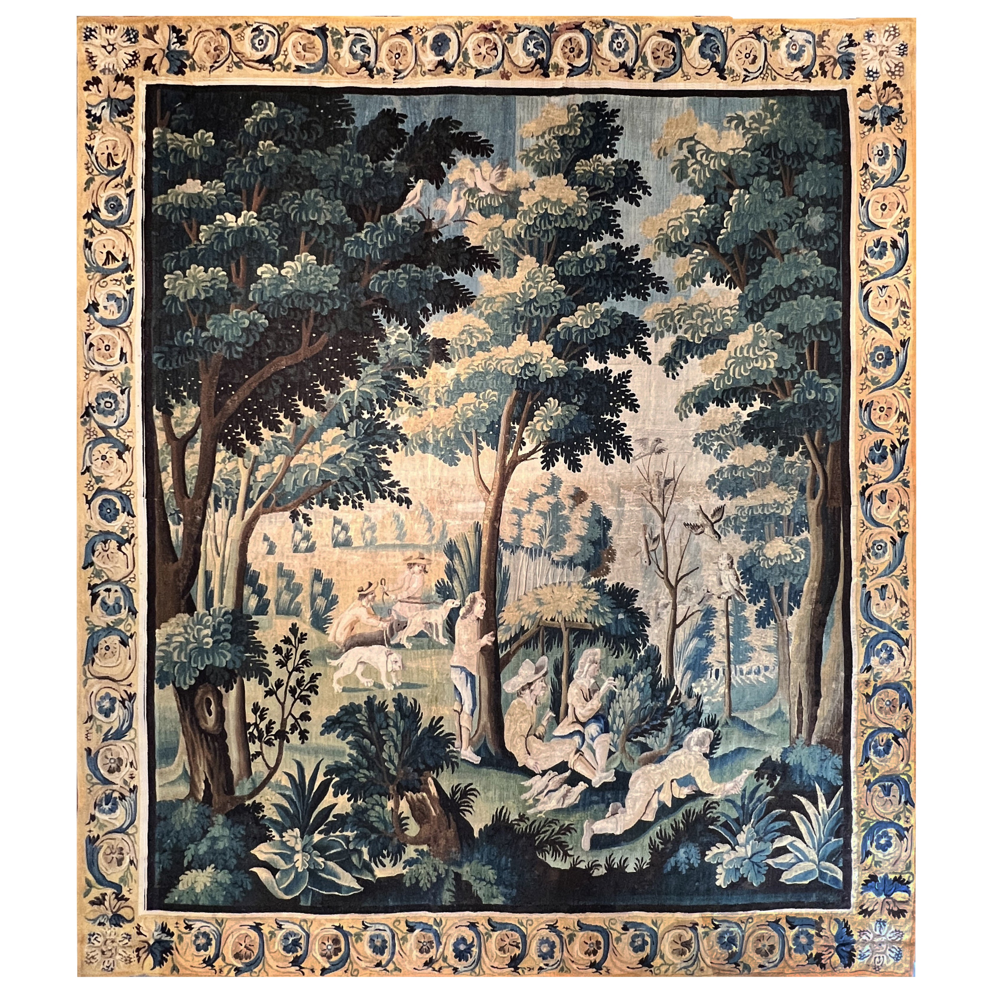 Bird Capture  Tapestry, Aubusson Manufactory, 18th Century, No. 1077 For Sale