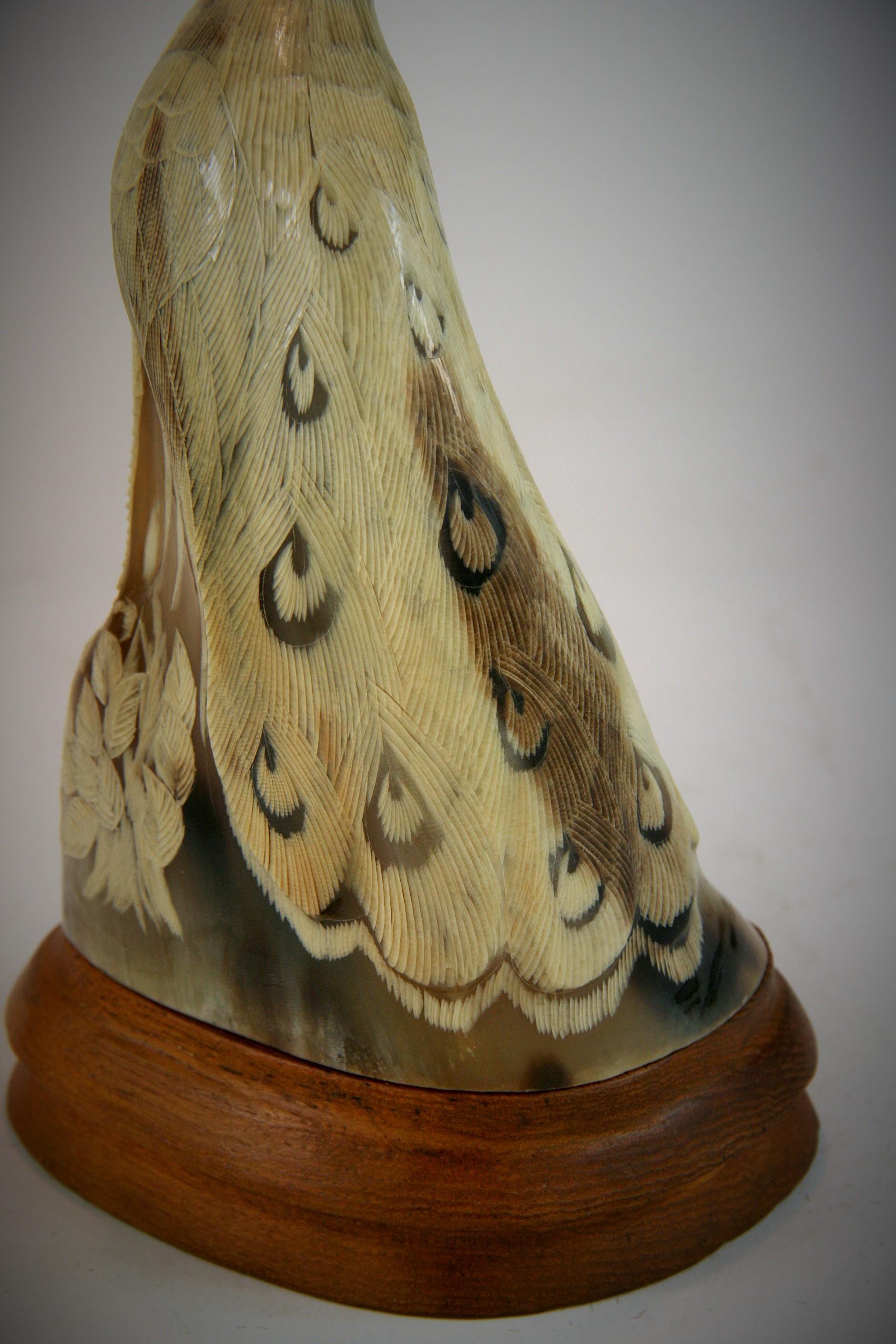 Folk Art Bird Carved Horn Signed Justa For Sale 8