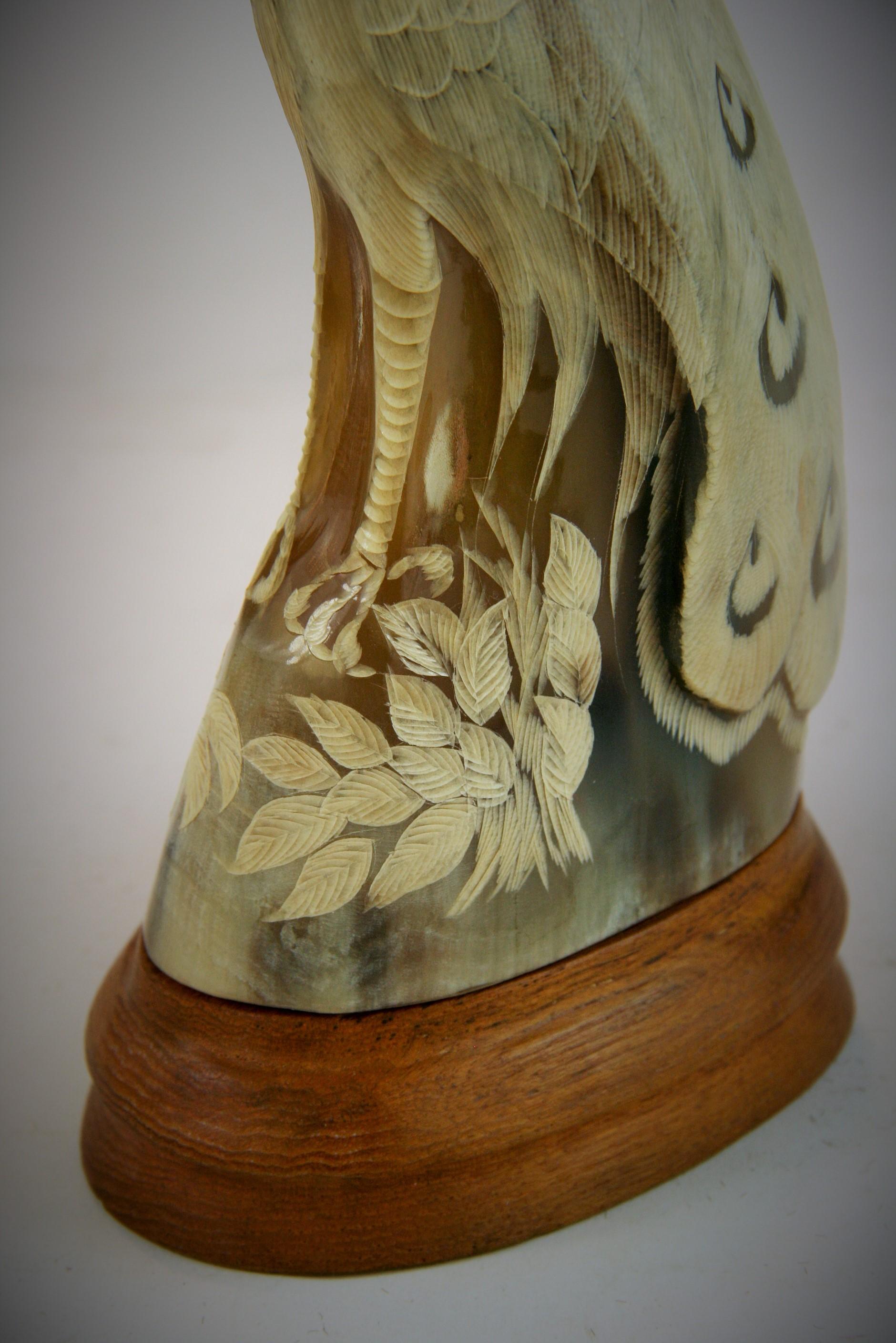 Folk Art Bird Carved Horn Signed Justa For Sale 9