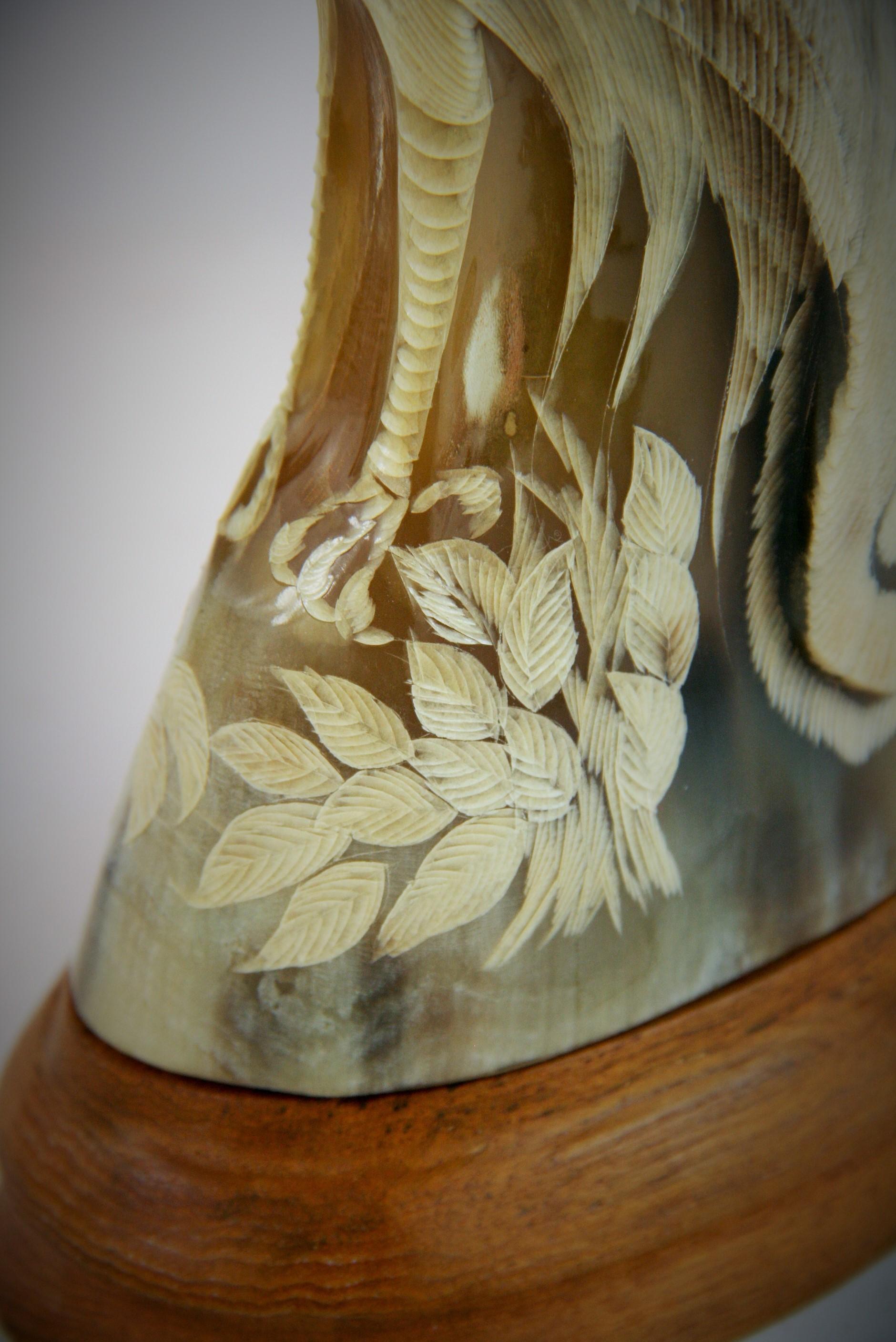 Folk Art Bird Carved Horn Signed Justa For Sale 11