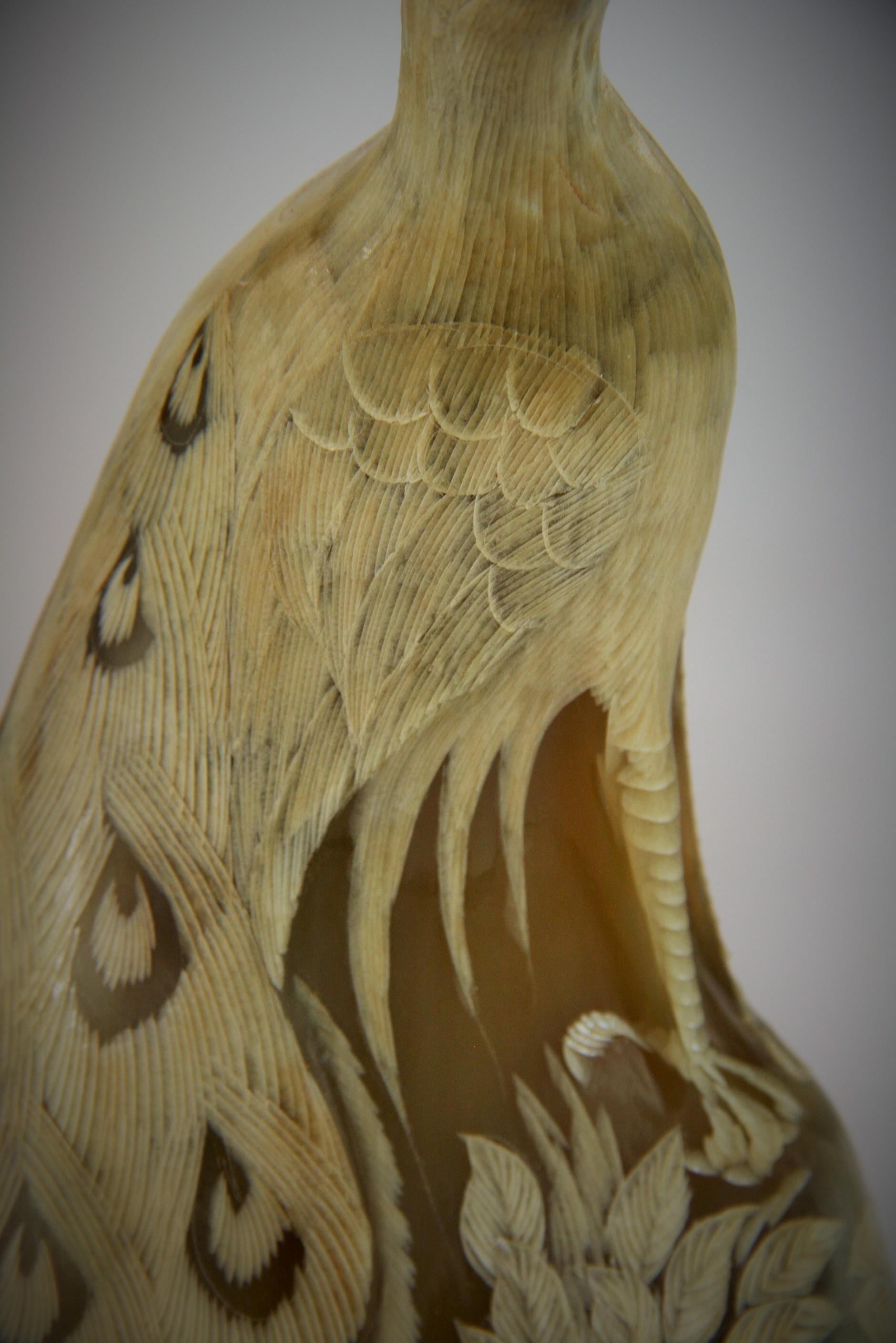 Mid-20th Century Folk Art Bird Carved Horn Signed Justa For Sale