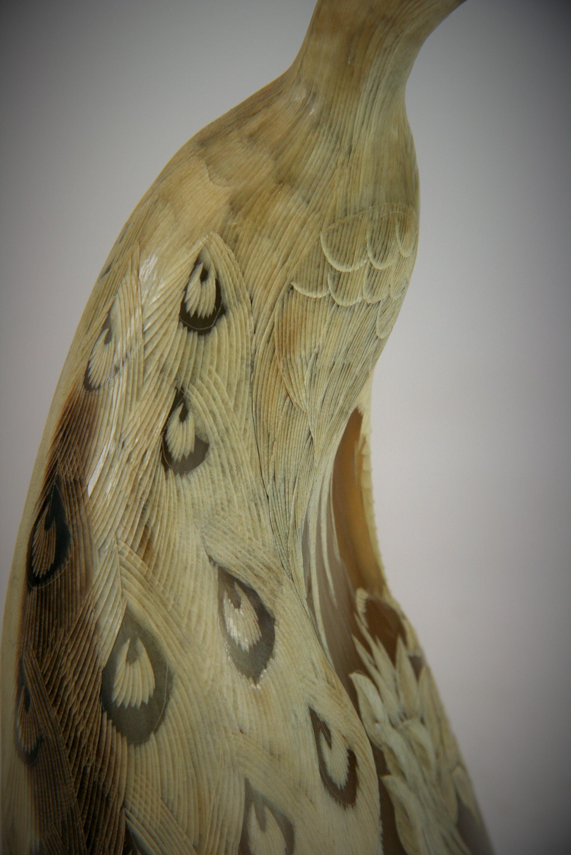 Folk Art Bird Carved Horn Signed Justa For Sale 5