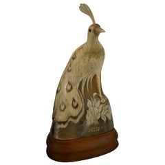 Folk Art Bird Carved Horn Signed Justa