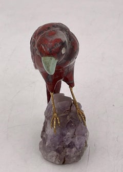 Bird Carved Stone Sculpture on Amethyst