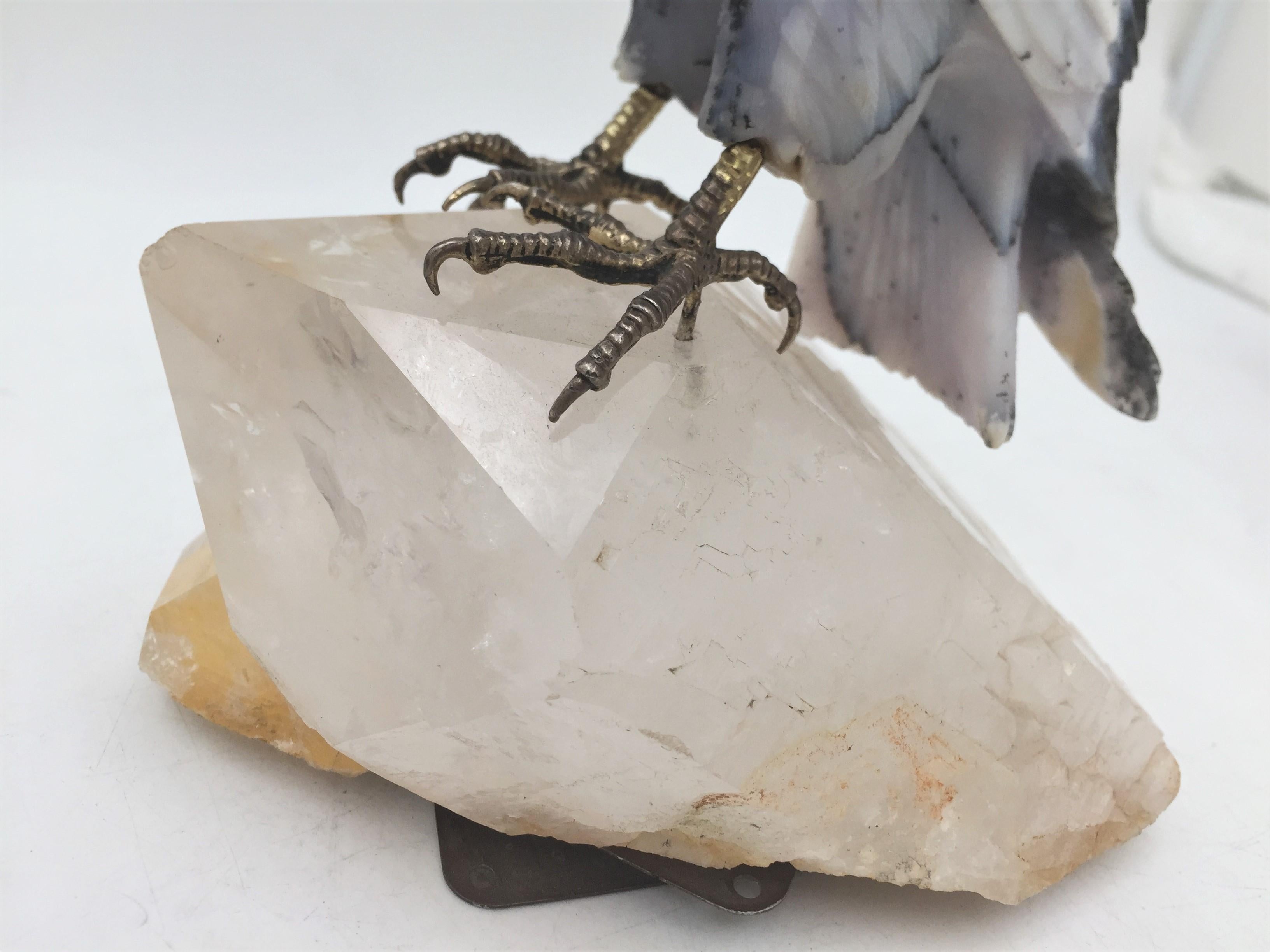Silver Bird Carved Stone Sculpture on Rock Crystal