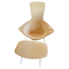 Bird Chair and Ottoman in Beige Fabric by Harry Bertoia for Knoll