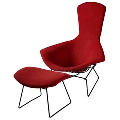 Vintage Bird Chair with Footstool, Designed by Harry Bertoia