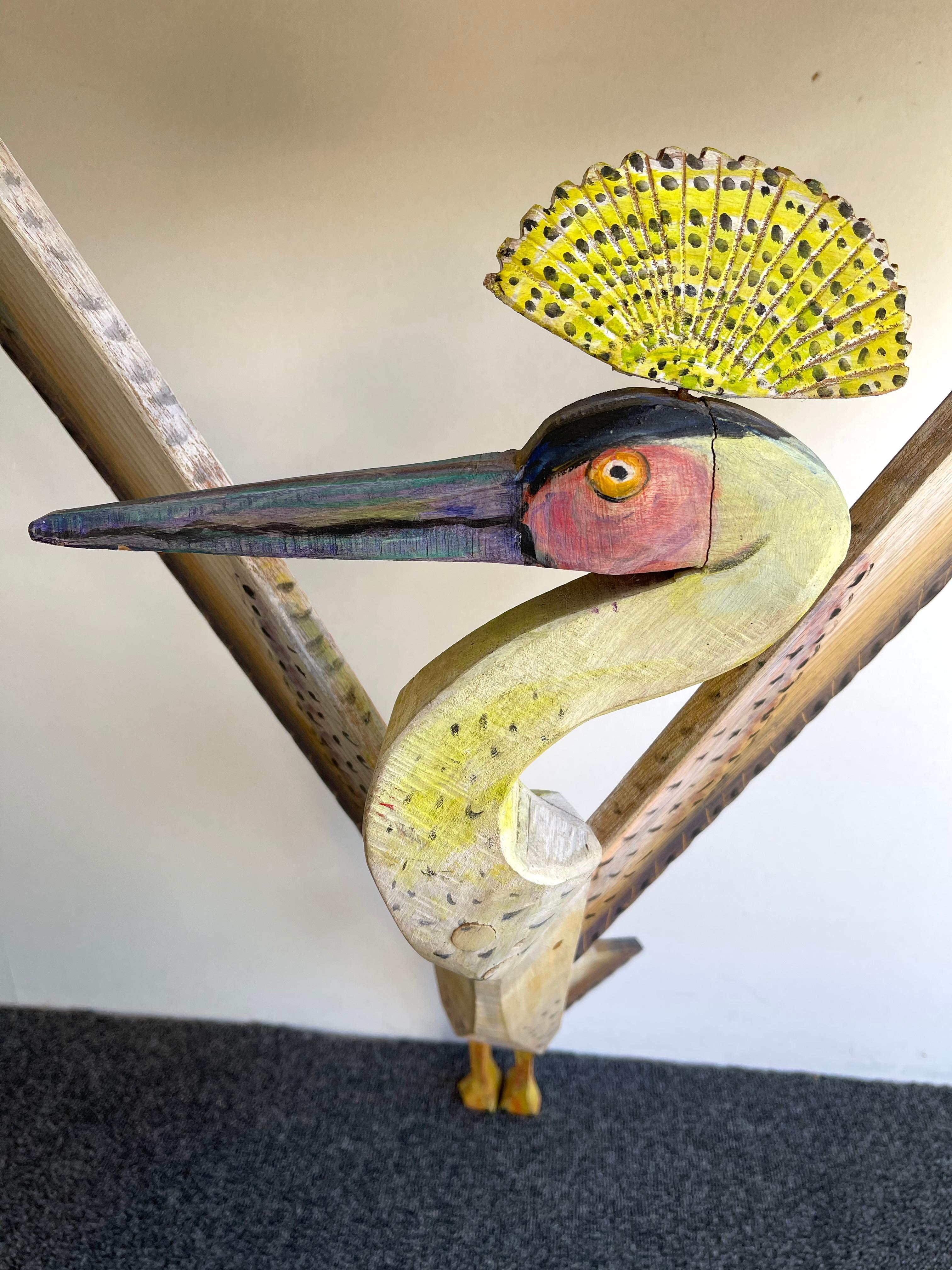 Bird Console Painted Wood by Gérard Rigot, France, 1980s In Good Condition In SAINT-OUEN, FR