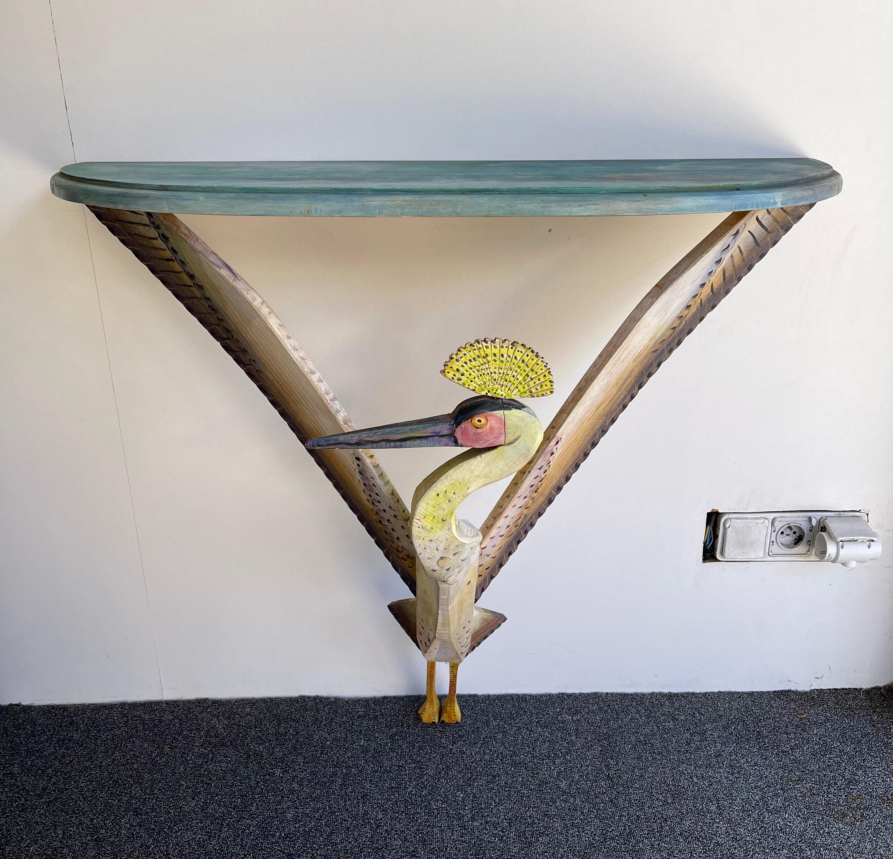 Late 20th Century Bird Console Painted Wood by Gérard Rigot, France, 1980s