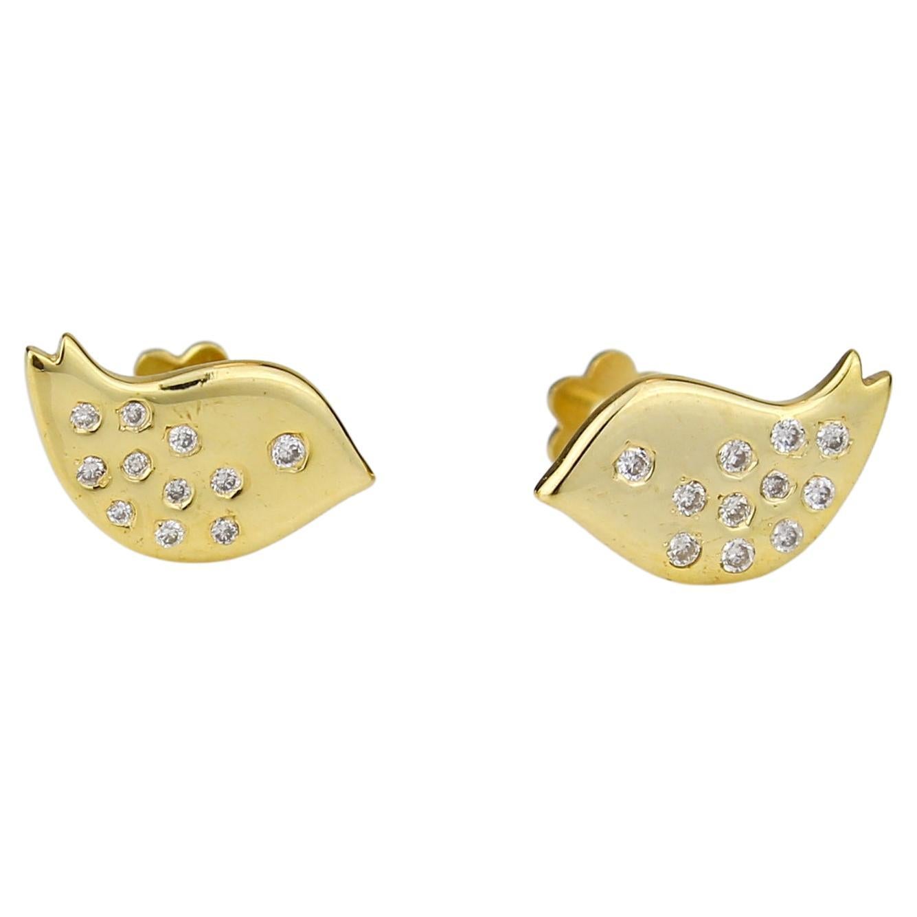 Bird Diamond Earrings for Girls (Kids/Toddlers) in 18K Solid Gold For Sale