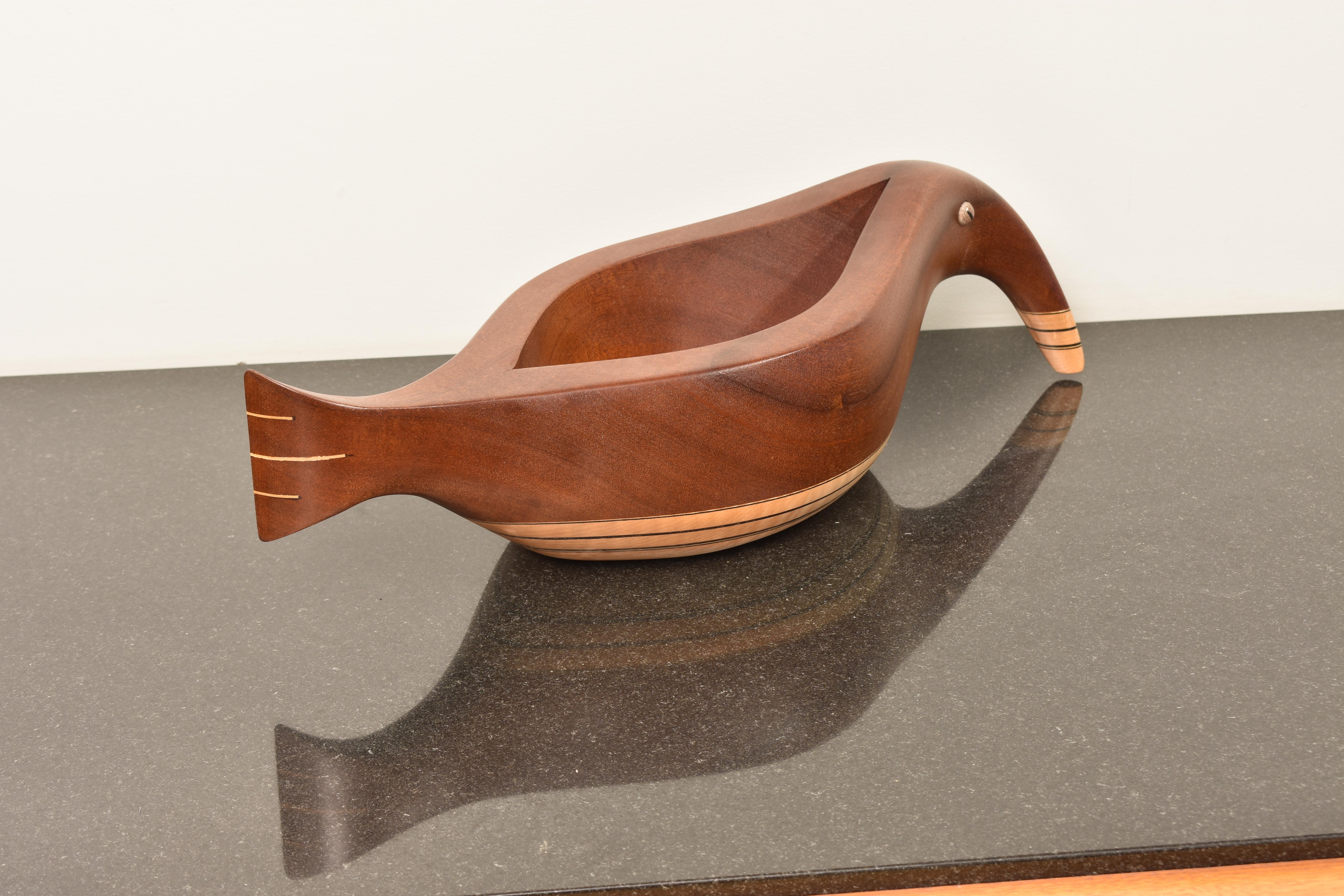 Hand-Carved Bird-Fish Sculptural Vessel by Lee Weitzman For Sale