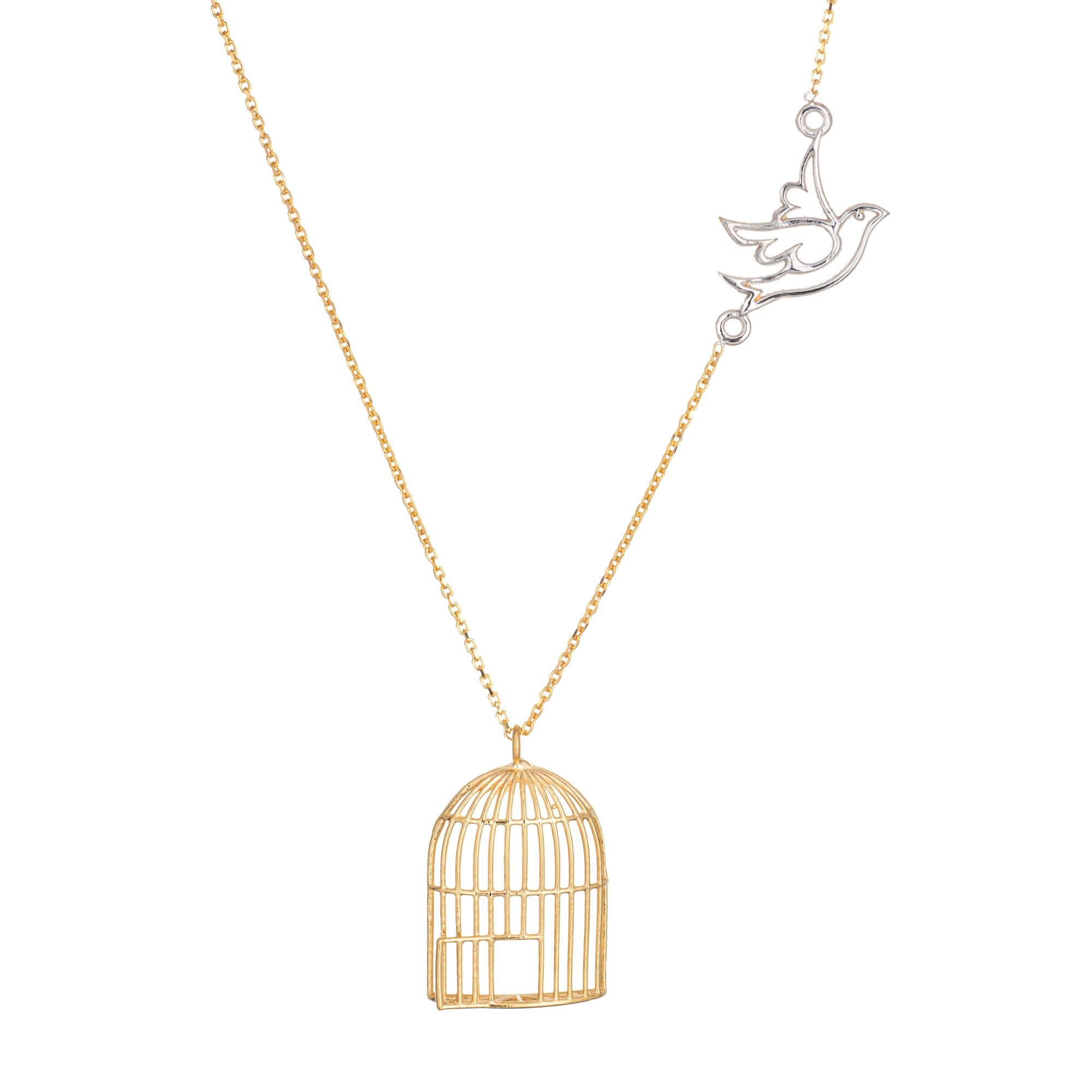 Bird Flying From Cage Necklace Estate 18k Yellow Gold 18
