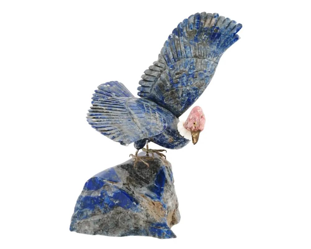 Unknown Bird Hand Carved Lapis Lazuli Rhodonite Figure For Sale