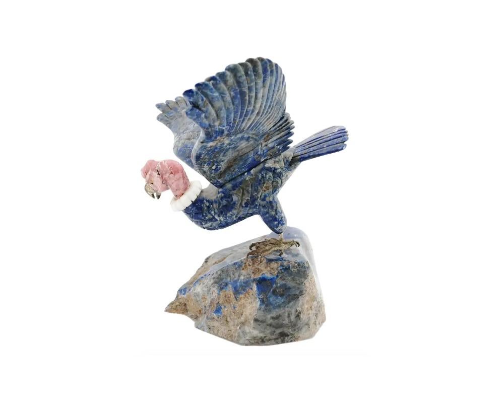 Bird Hand Carved Lapis Lazuli Rhodonite Figure In Good Condition For Sale In New York, NY