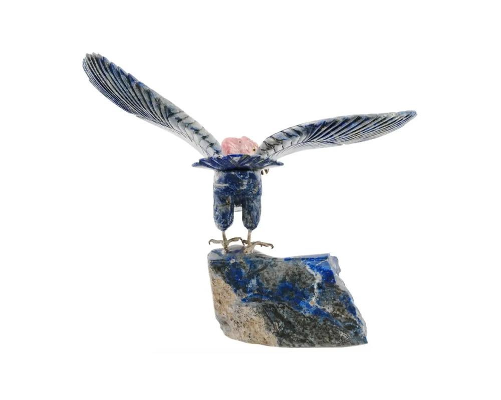 20th Century Bird Hand Carved Lapis Lazuli Rhodonite Figure For Sale