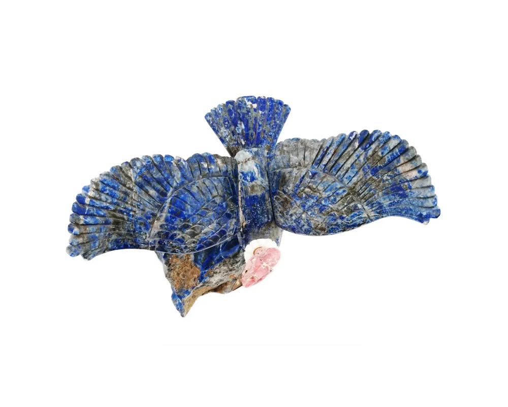Brass Bird Hand Carved Lapis Lazuli Rhodonite Figure For Sale