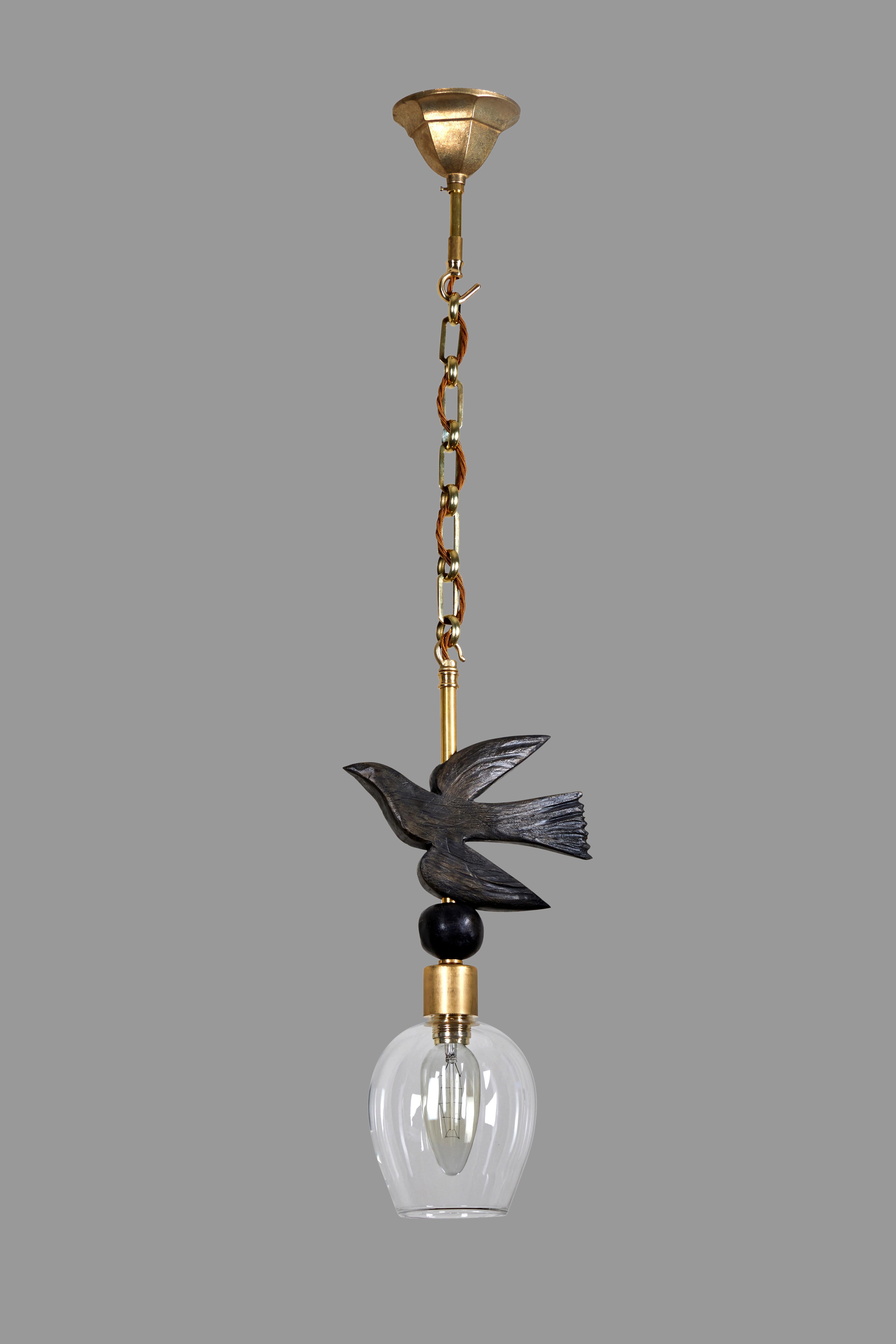 English 'Bird in Flight' Sculptural Pendant, Brass and Bronze-Resin by Margit Wittig