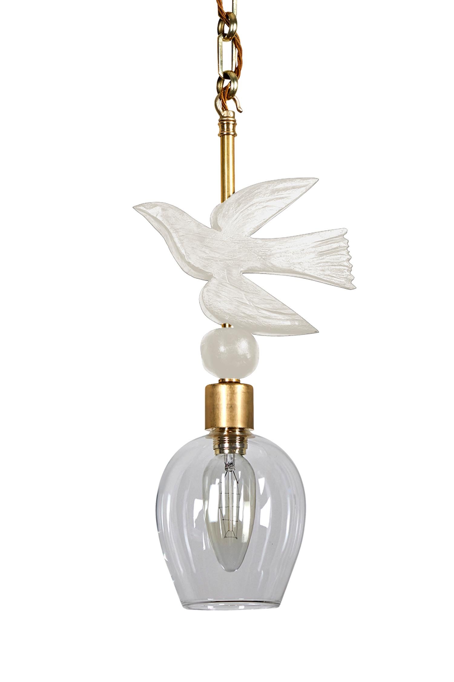 Modern 'Bird in Flight' Sculptural Pendant, Brass and White Resin by Margit Wittig