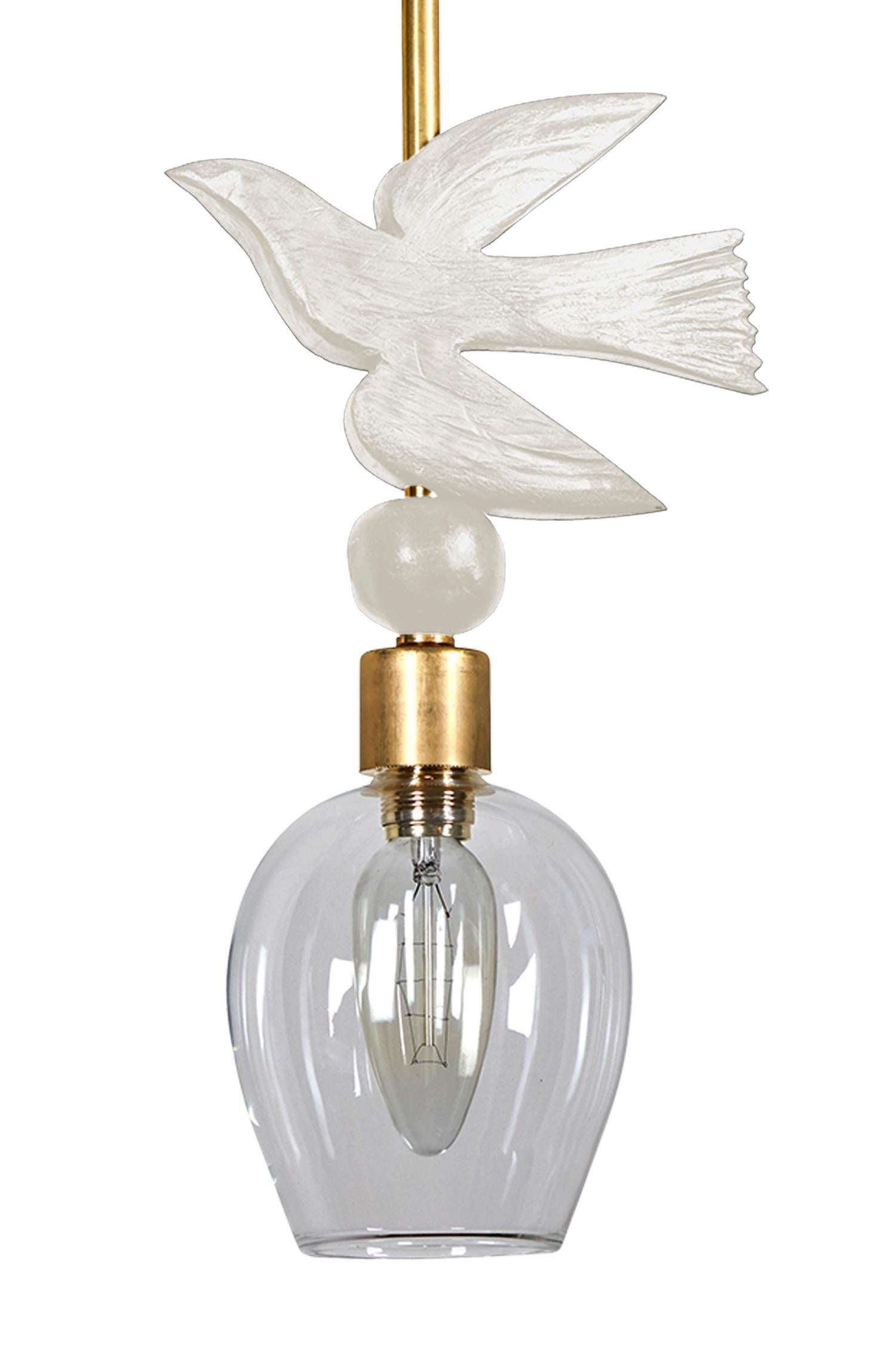 English 'Bird in Flight' Sculptural Pendant, Brass and White Resin by Margit Wittig