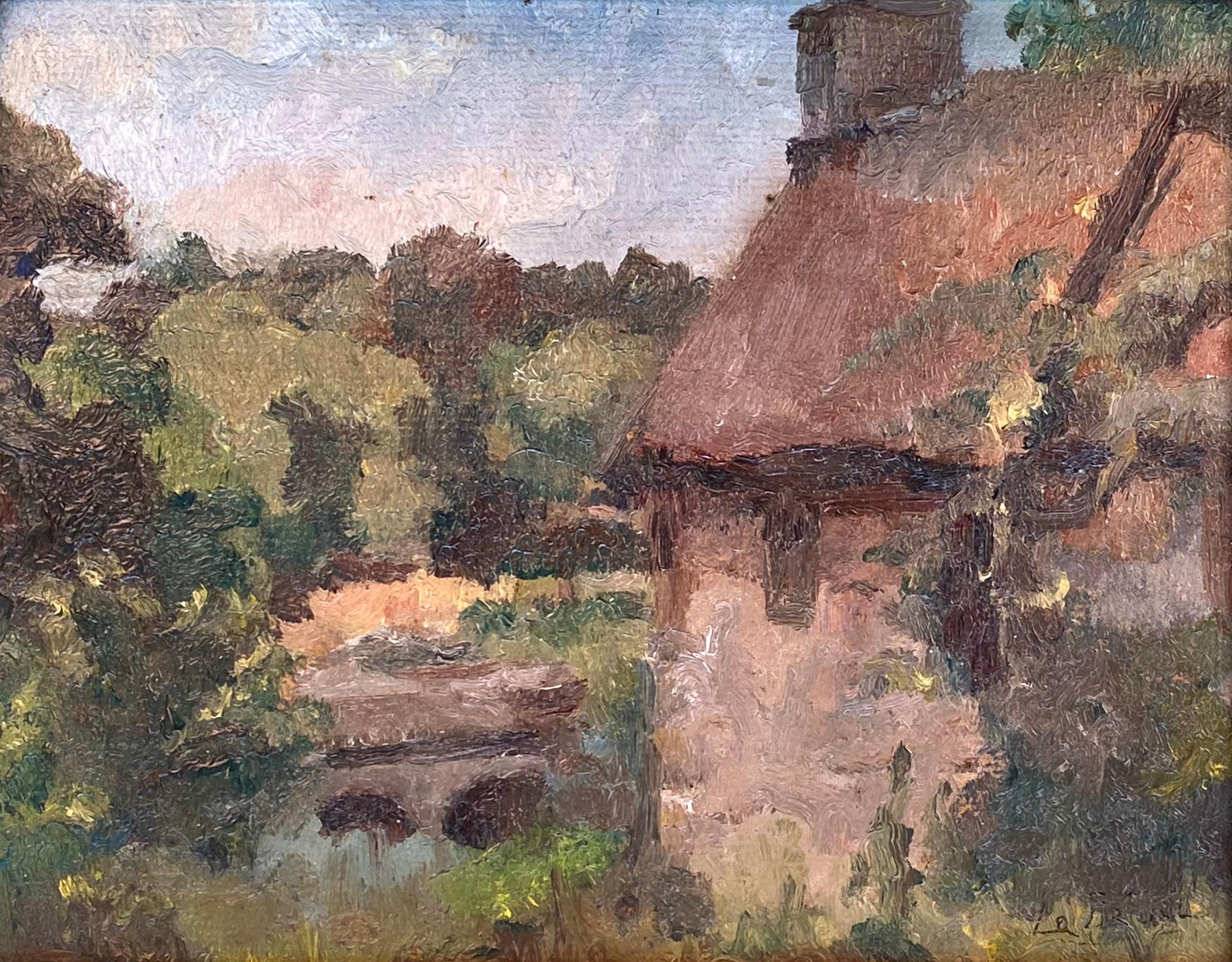 “Thatched Cottage” - Post-Impressionist Painting by Bird Lefever