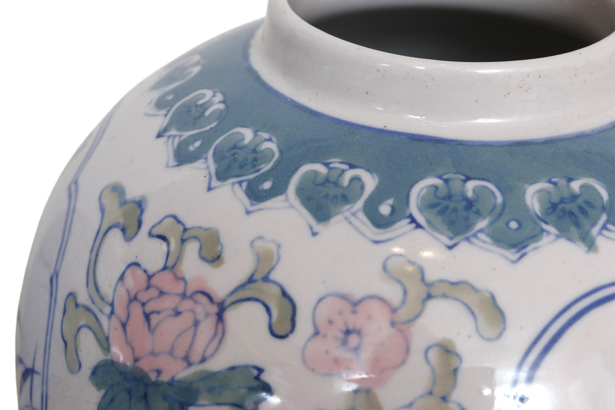 Chinese Bird & Lily Ceramic Ginger Jars, a Pair For Sale