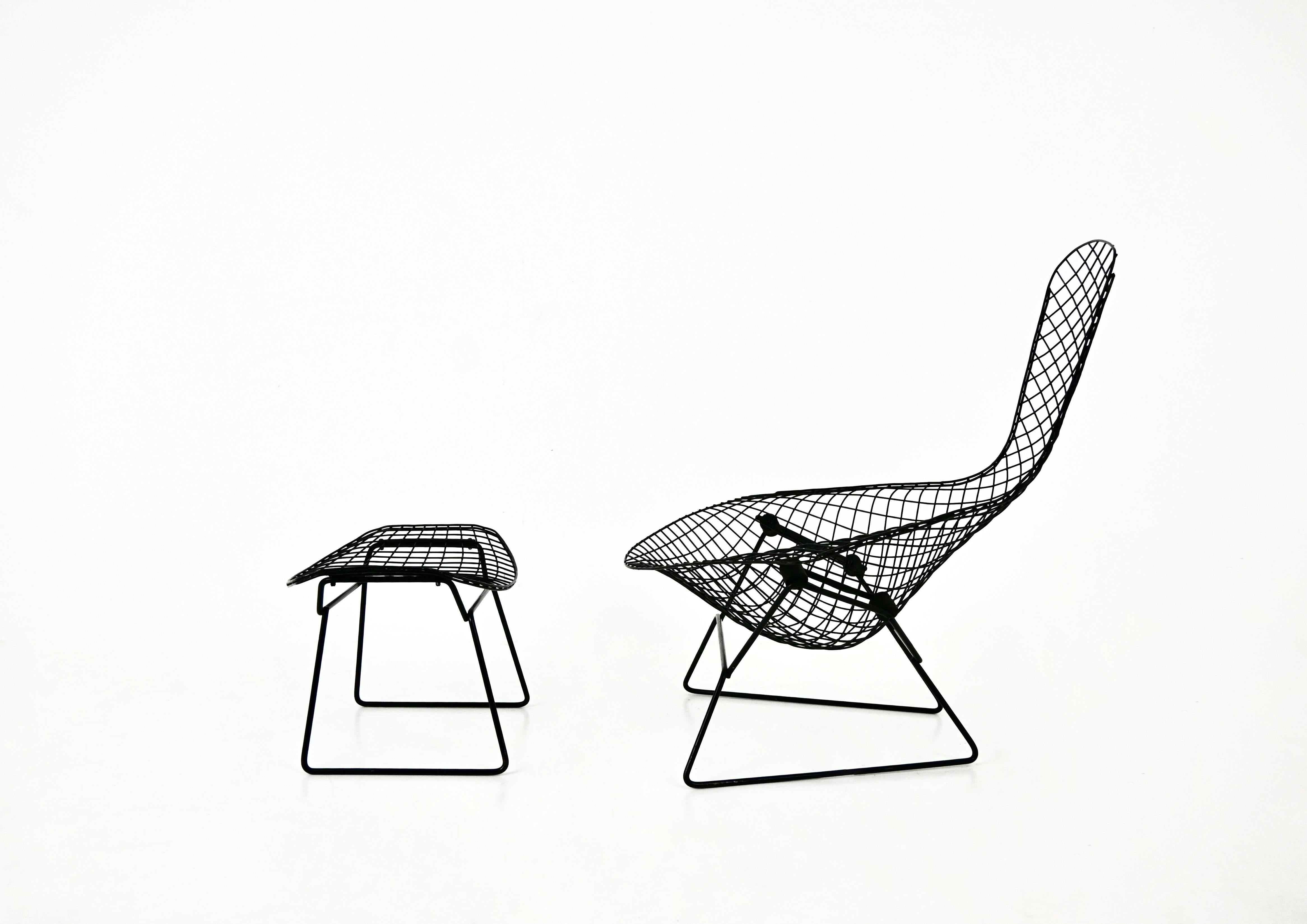 Metal Bird Chair with Ottoman by Harry Bertoia for Knoll, 1960 For Sale