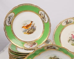 Bird Lover's Set Antique Porcelain Dishes Hand Painted Birds Apple Green Borders