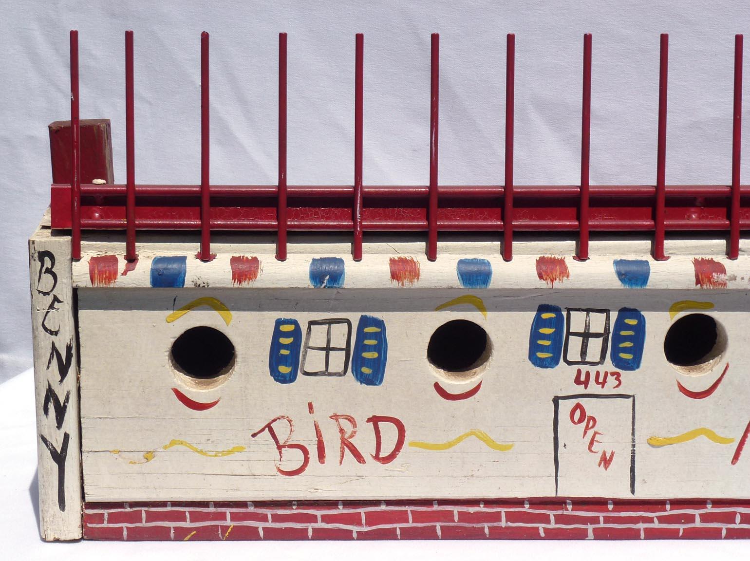 Bird Motel Birdhouse by Benny Carter Made from Wood and Found Metal, Signed In Good Condition For Sale In Fort Payne, AL