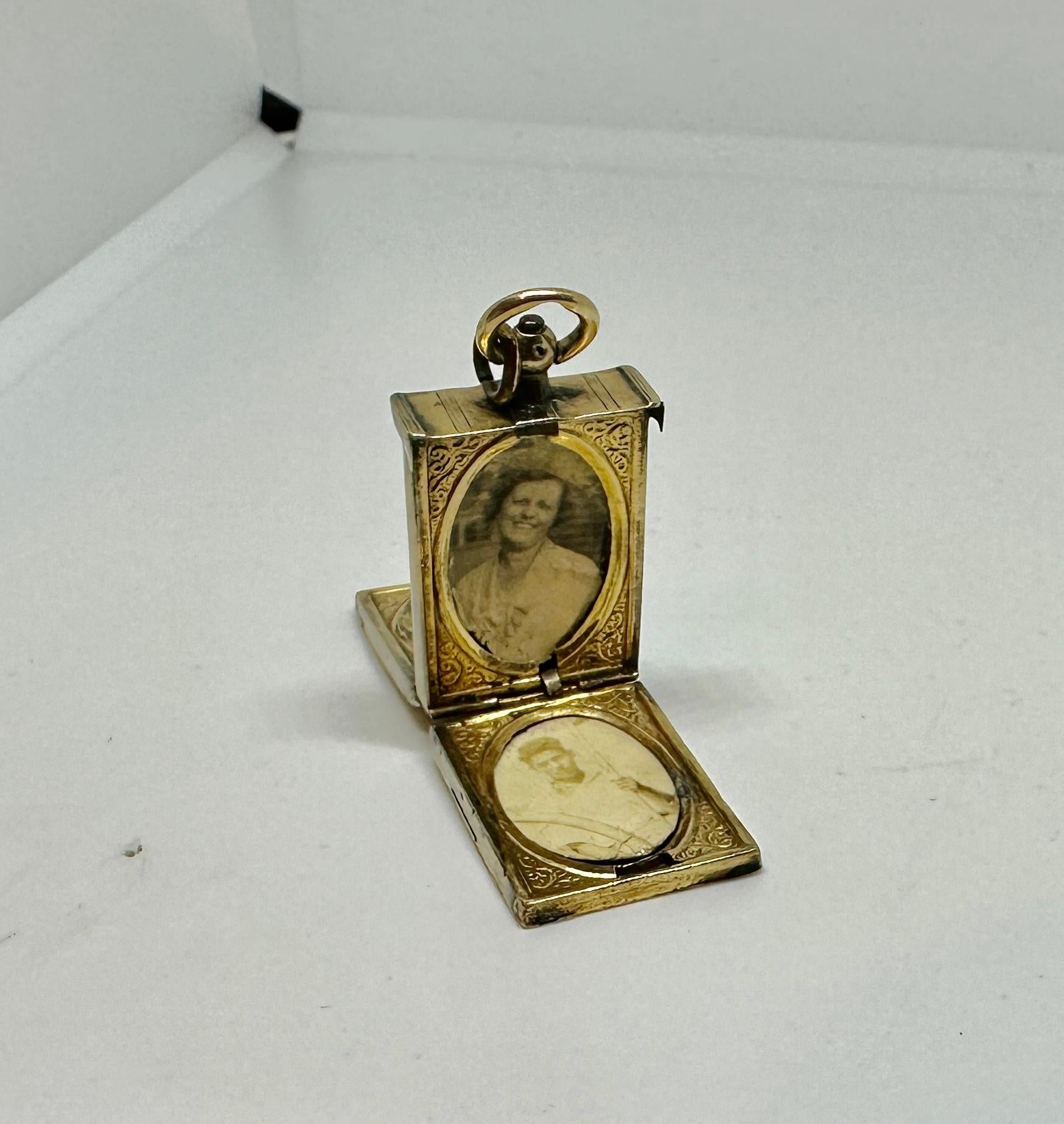 Ciondolo con perla smaltata a forma di libro con motivo a uccello, 4 immagini, in oro vittoriano in vendita 5