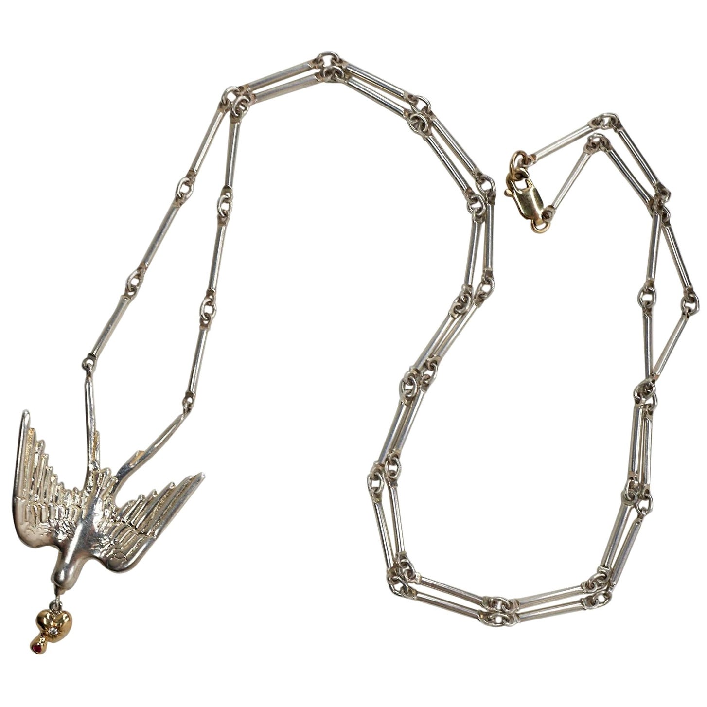 Collar Pájaro Diamante Blanco Rubí Oro Corazón Plata 

Diseñador: J Dauphin
Longitud: 28