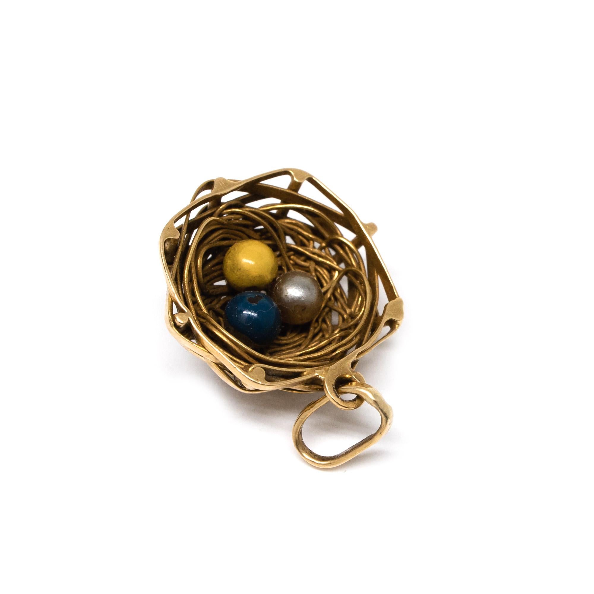 Bird Nest Charm with Eggs in 18 Karat Yellow Gold In Good Condition In Addison, TX