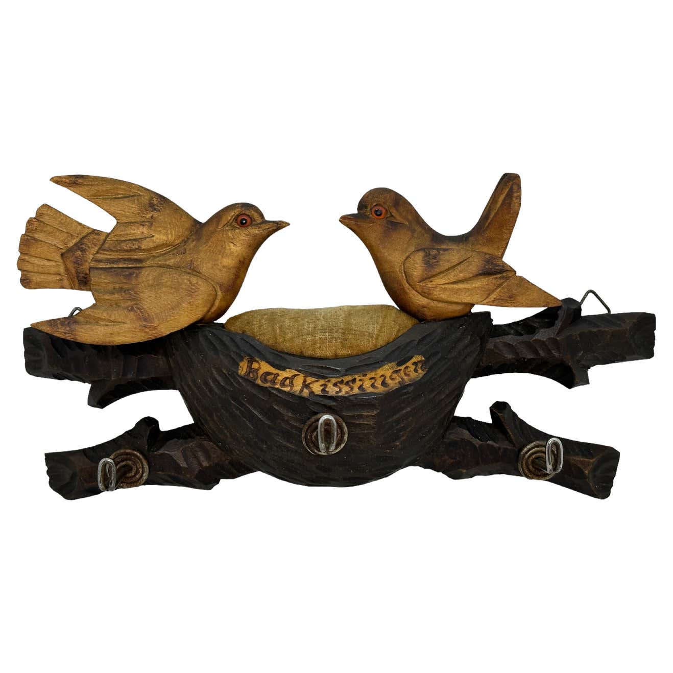 Bird Nest Key Rack Holder Pincushion Wall Mount Folk Art German Black ...