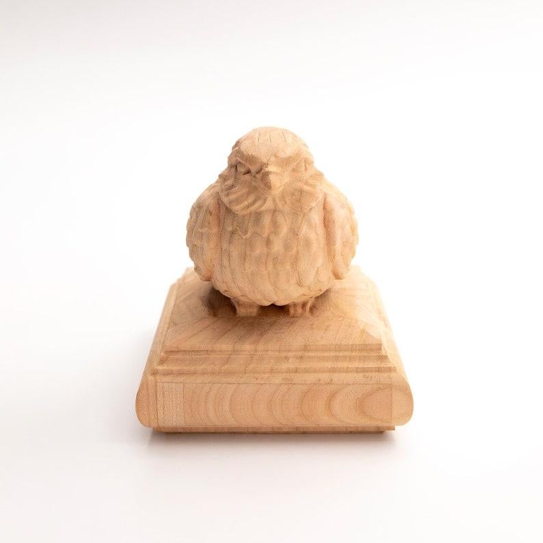 Contemporary Bird Newel Post Finial for Stairs, Carved Sparrow Finial For Sale