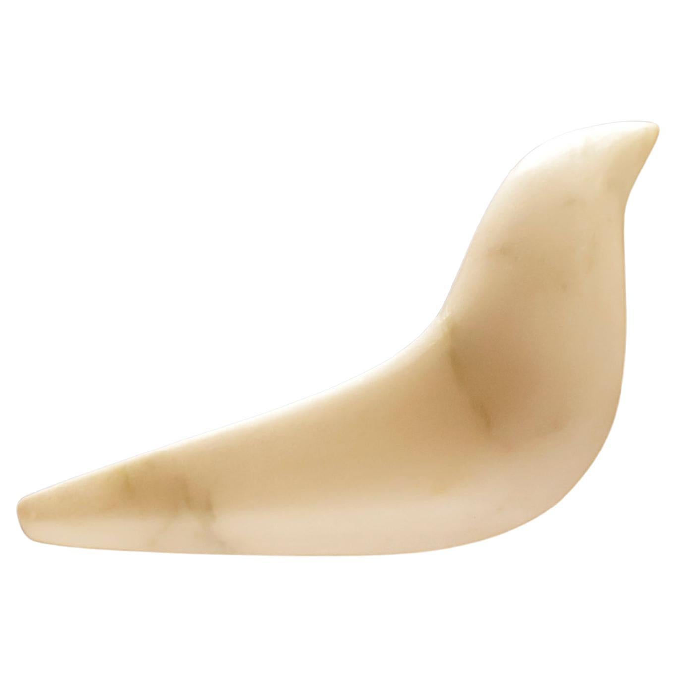 Uccello Num, scultura in marmo decorativa in marmo bianco, verde e nero