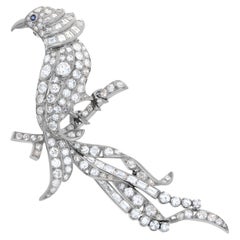 Vintage Bird of Paradise Brooch with Approx 6 Carat Round, Baguettes and Square Diamonds