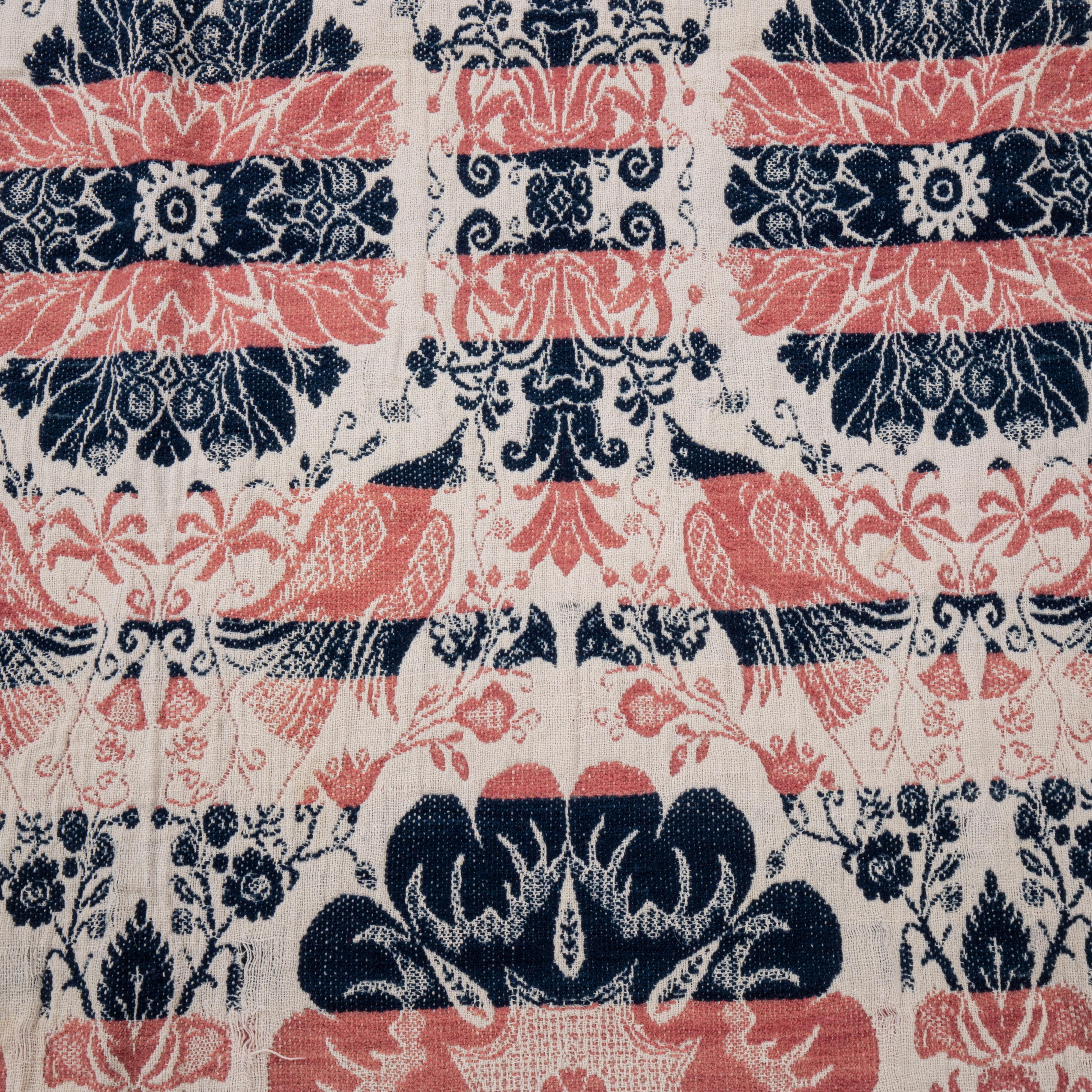 Woven Bird of ParadiseCoverlet, Probably from  Ohio, USA, 19th C.  For Sale