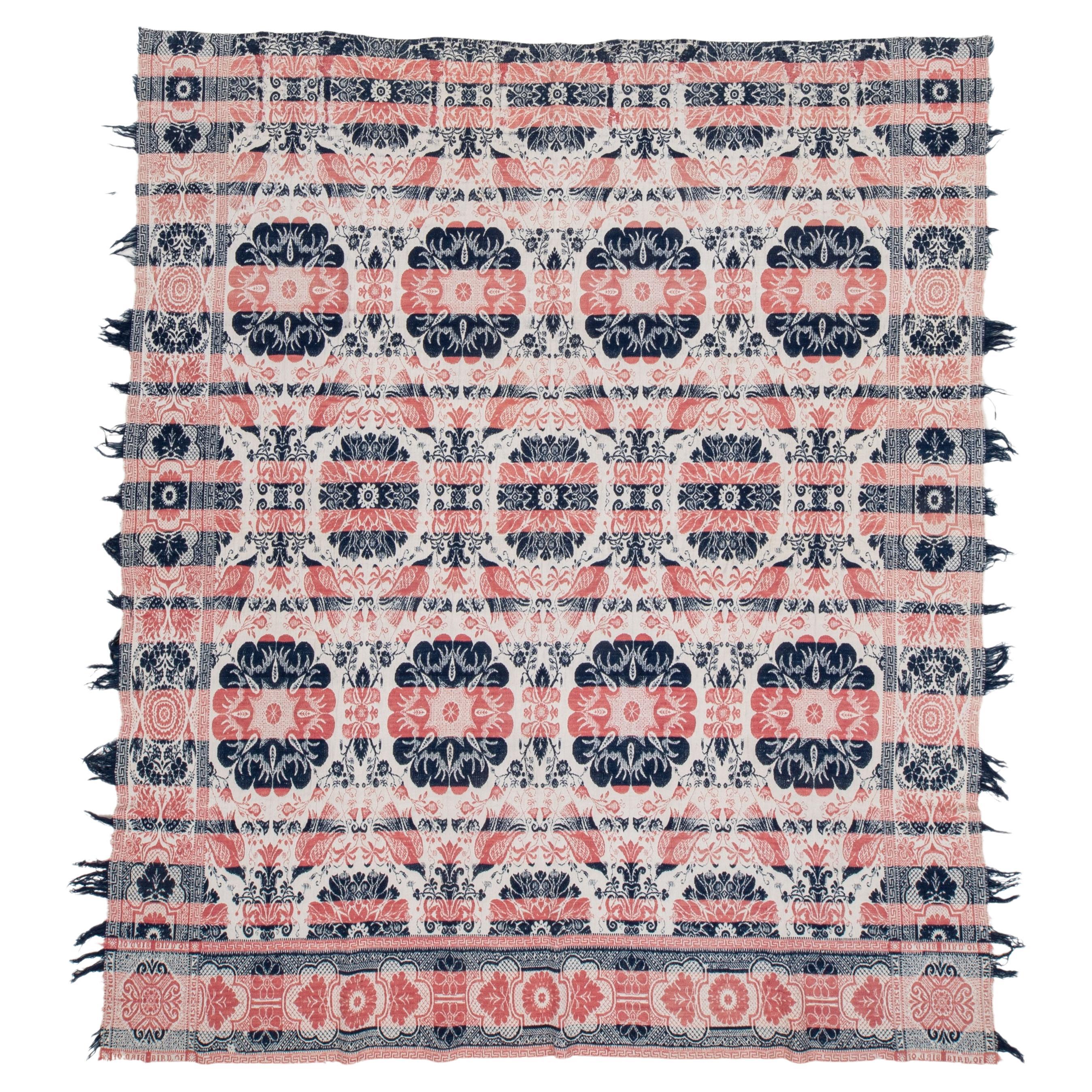 Bird of ParadiseCoverlet, Probably from  Ohio, USA, 19th C.  For Sale