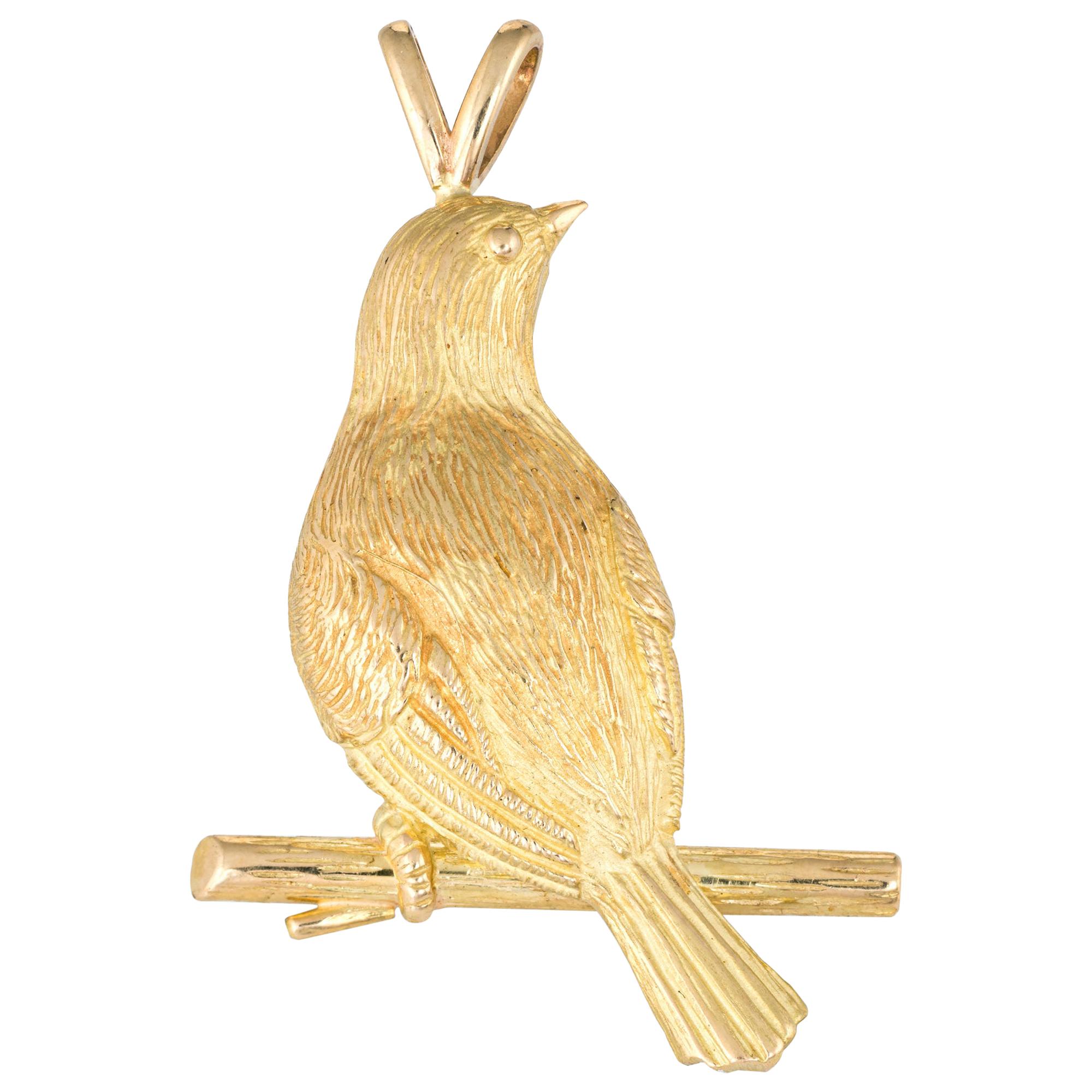 Bird on a Branch Pendant Vintage 18 Karat Gold Estate Fine Jewelry Heirloom