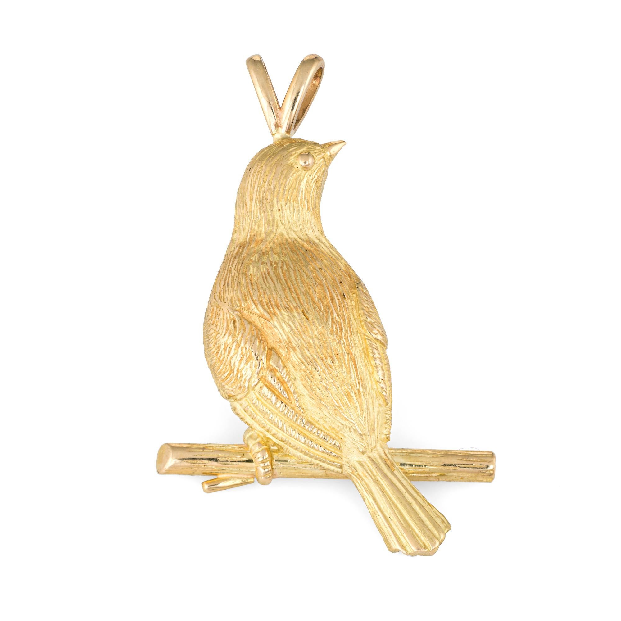 Modern Bird on a Branch Pendant Vintage 18 Karat Gold Estate Fine Jewelry Heirloom