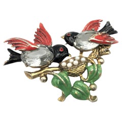 Bird on a nest of eggs brooch by Fred Gray Corp, 1930-1040's, designer for Coro