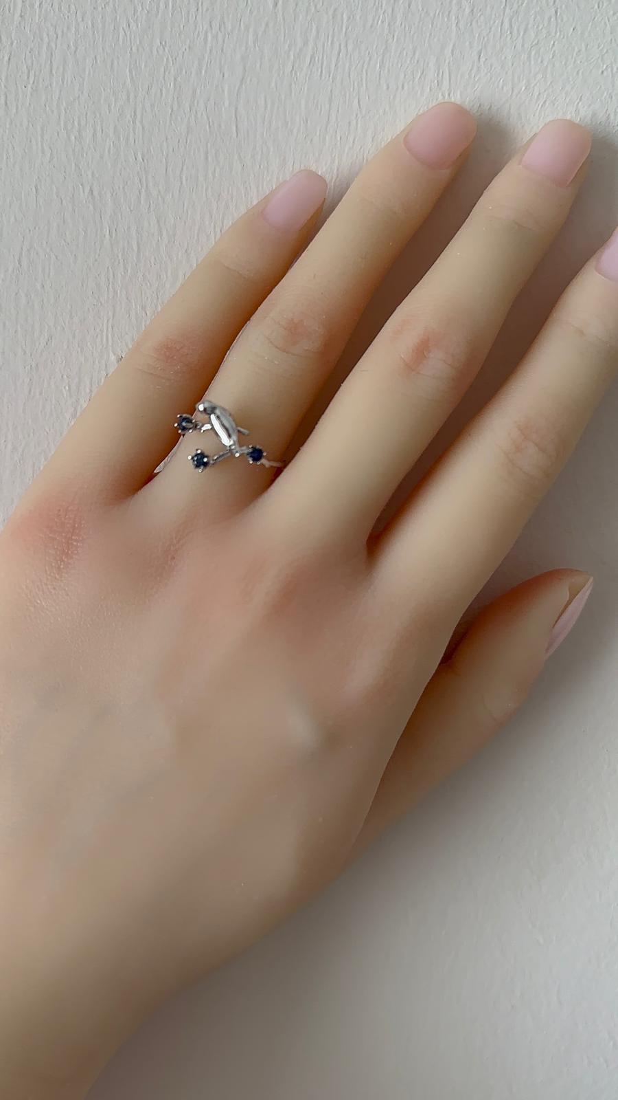 En vente :  Oiseau sur Branch Bague en or 14k avec saphirs 8