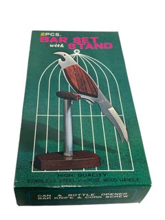 Bird Parrot Can and Wine Opener Stainless Steel Vintage Bar Set