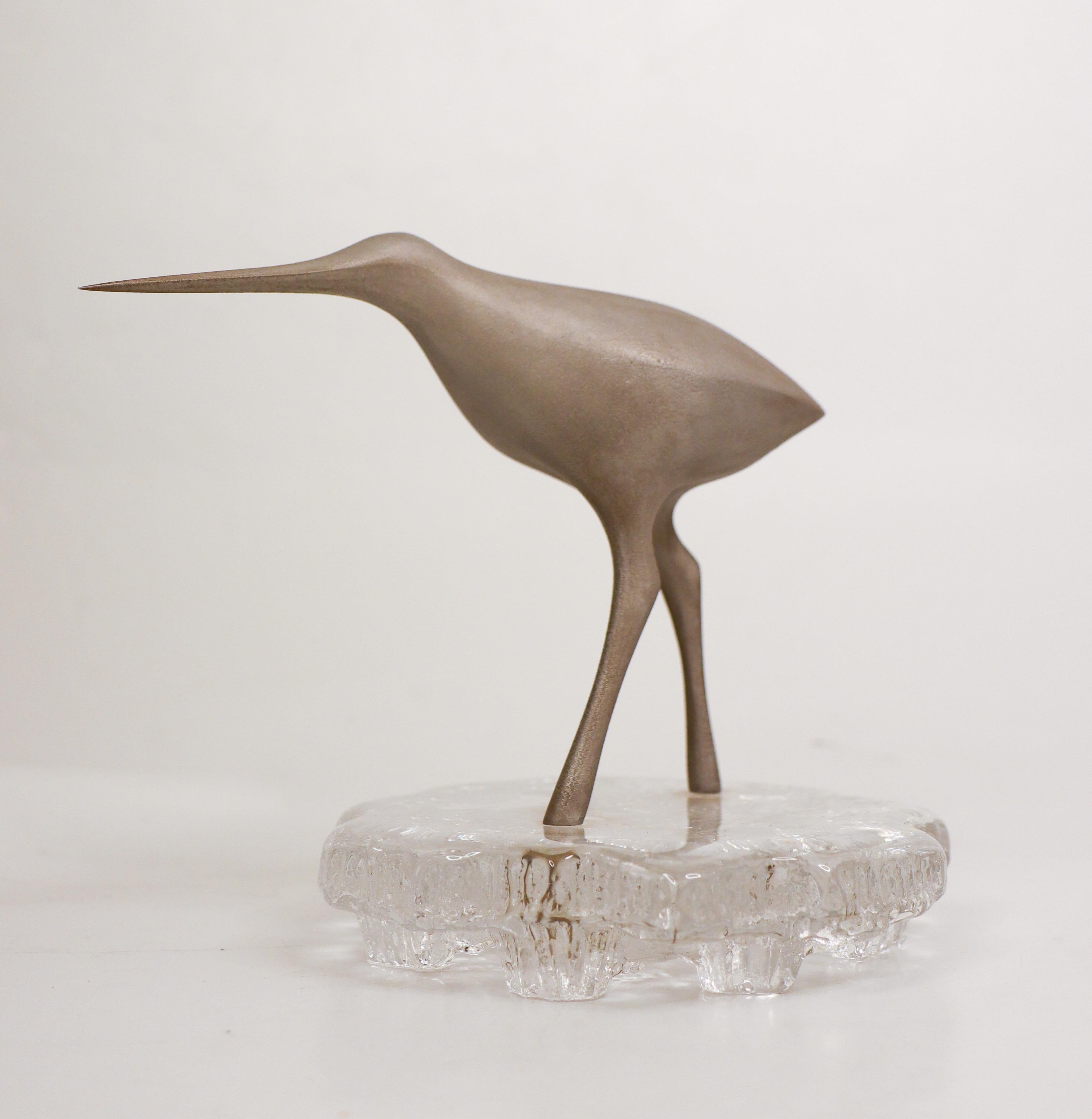 Scandinavian Modern Bird sculpture by Tapio Wirkkala Glass & Metal for Kultakeskus 1970s For Sale