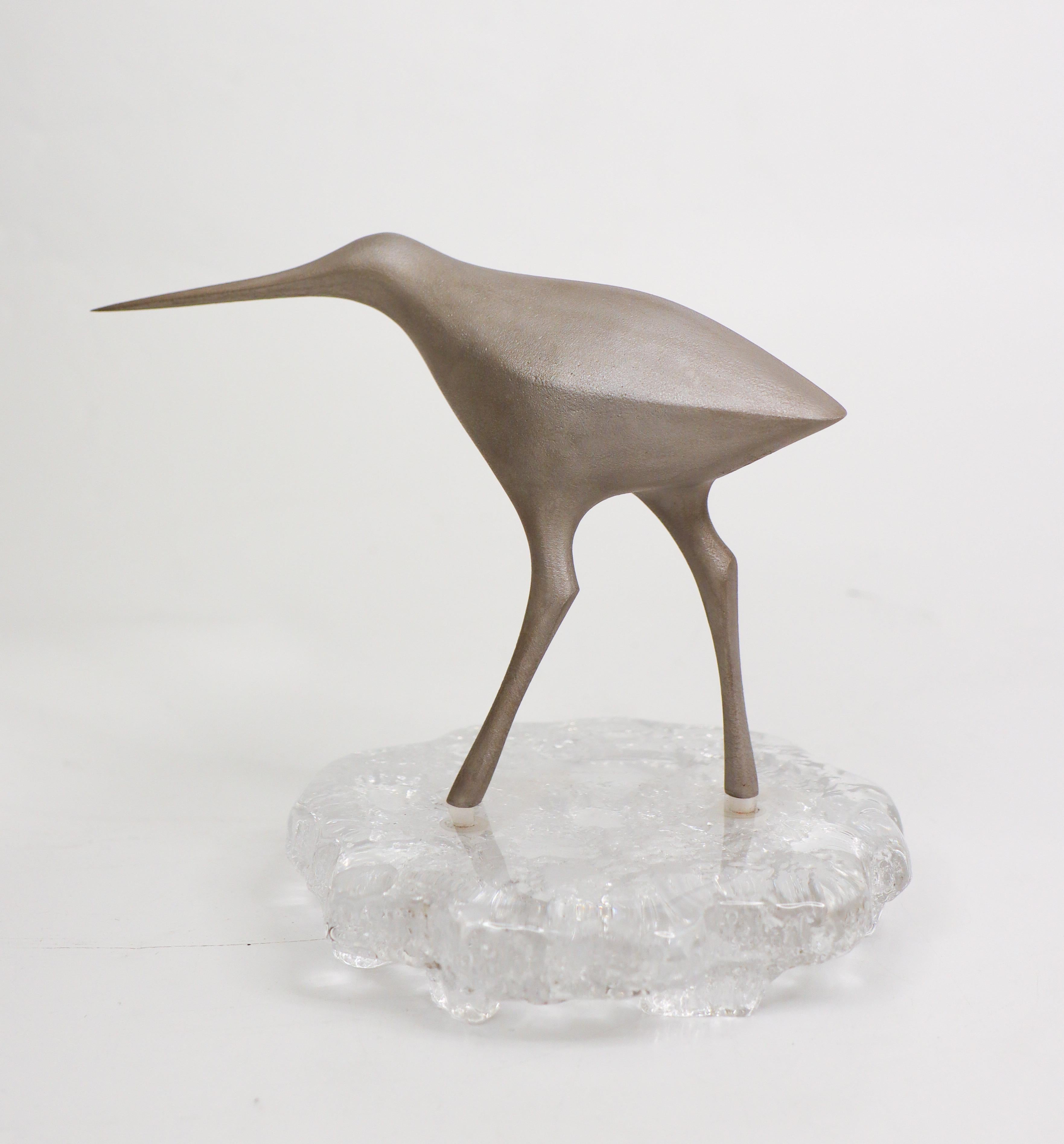 Late 20th Century Bird sculpture by Tapio Wirkkala Glass & Metal for Kultakeskus 1970s For Sale