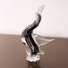 Bird Sculpture in Grey and Crystal Murano glass, Italy in stock