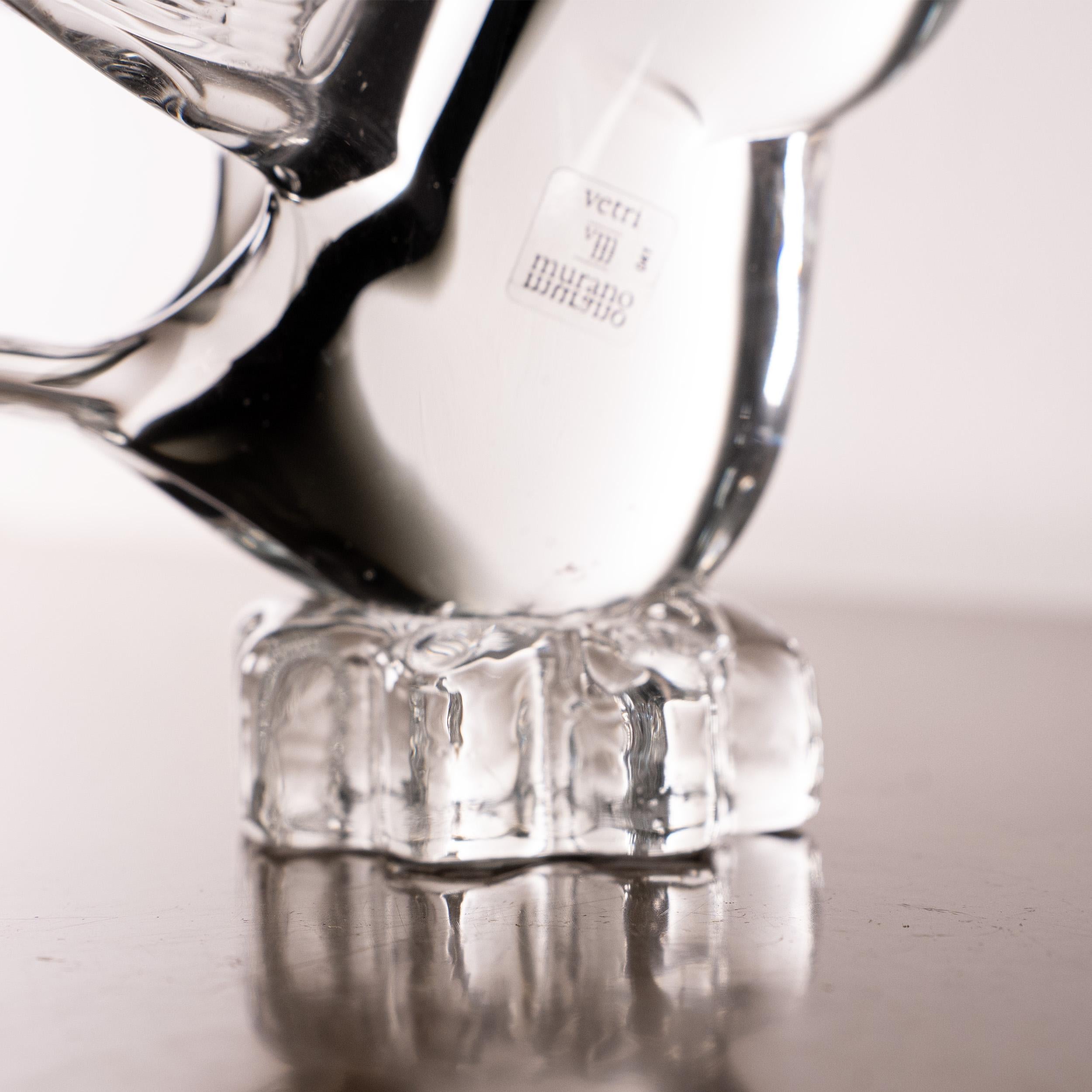 Italian Bird Sculpture in Grey and Crystal Murano glass, Italy in stock For Sale
