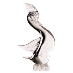 Bird Sculpture in Grey and Crystal Murano glass, Italy in stock