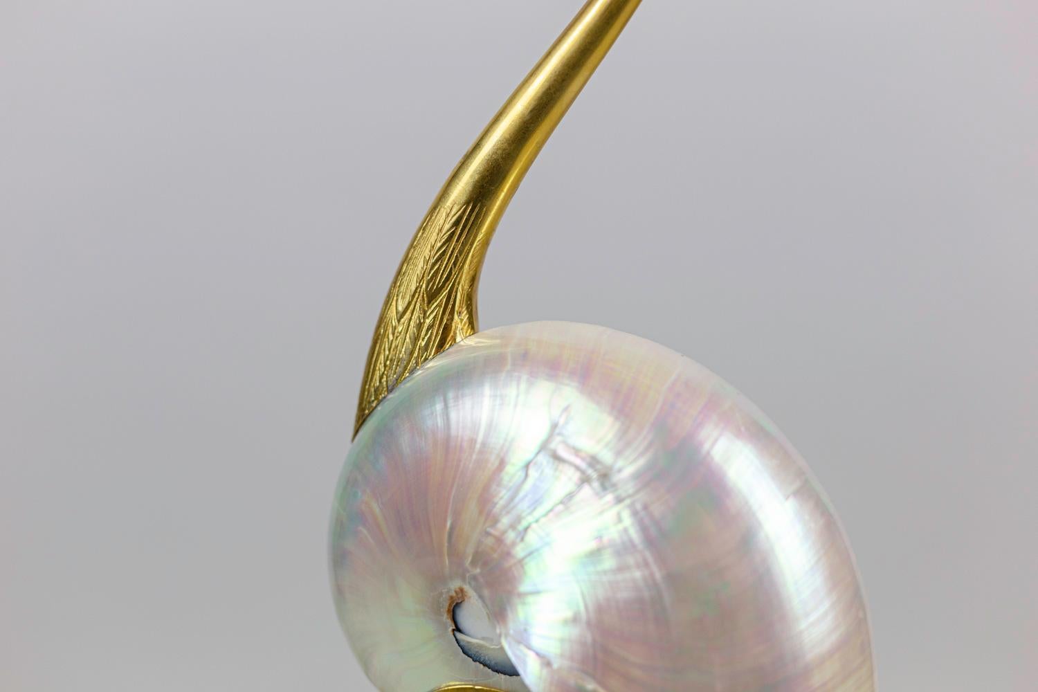 “Bird” Sculpture in Natural Shell and Gilt Brass, 1970s 5