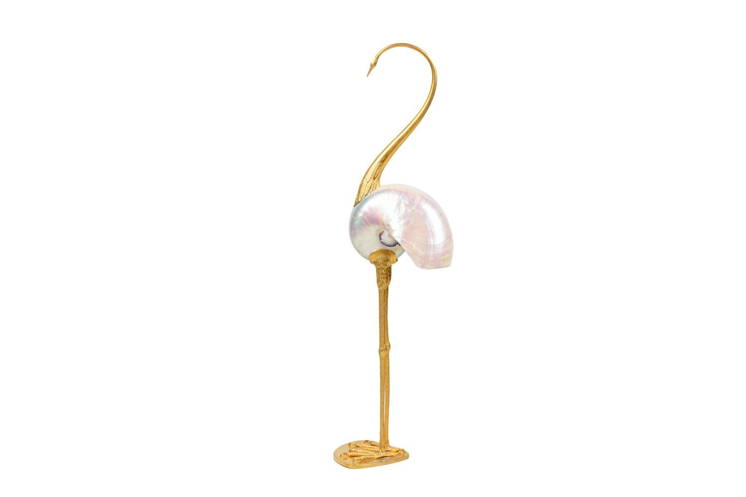 Late 20th Century “Bird” Sculpture in Natural Shell and Gilt Brass, 1970s